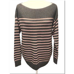 GAP Gray and Pink Striped Sweater Size Small Boat Neck NWT